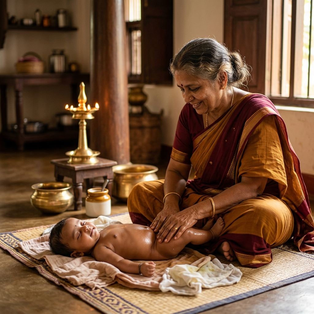 Traditional South Indian baby massage