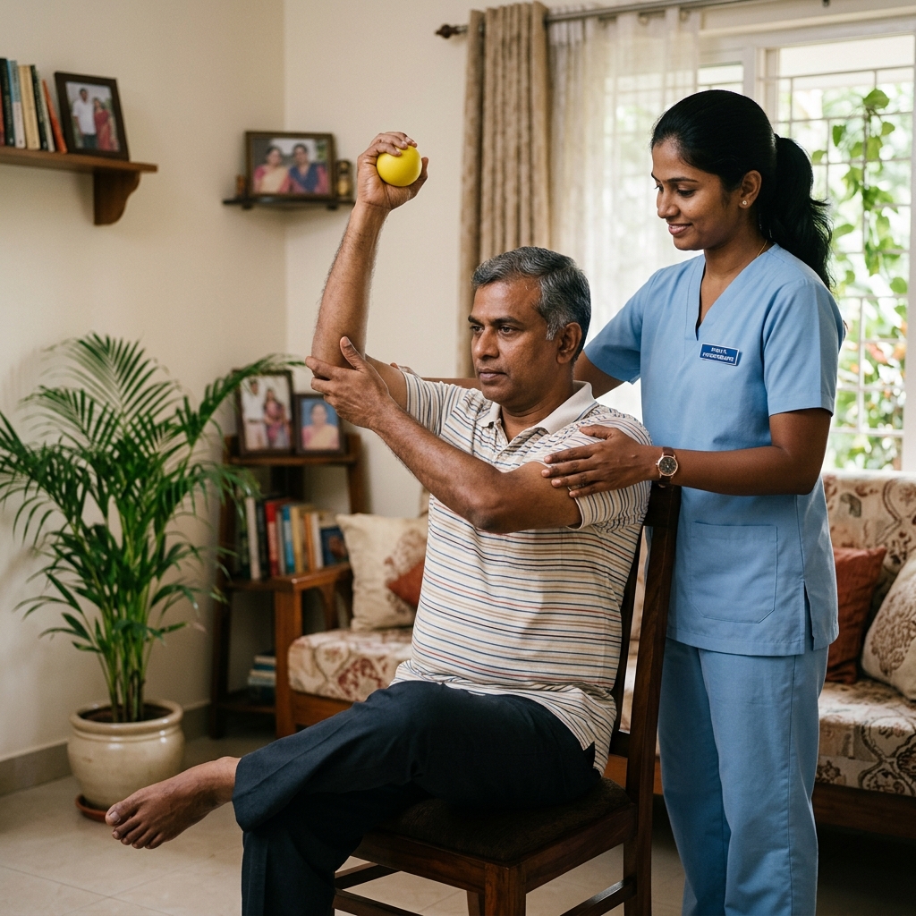 Physiotherapist assisting shoulder rehabilitation